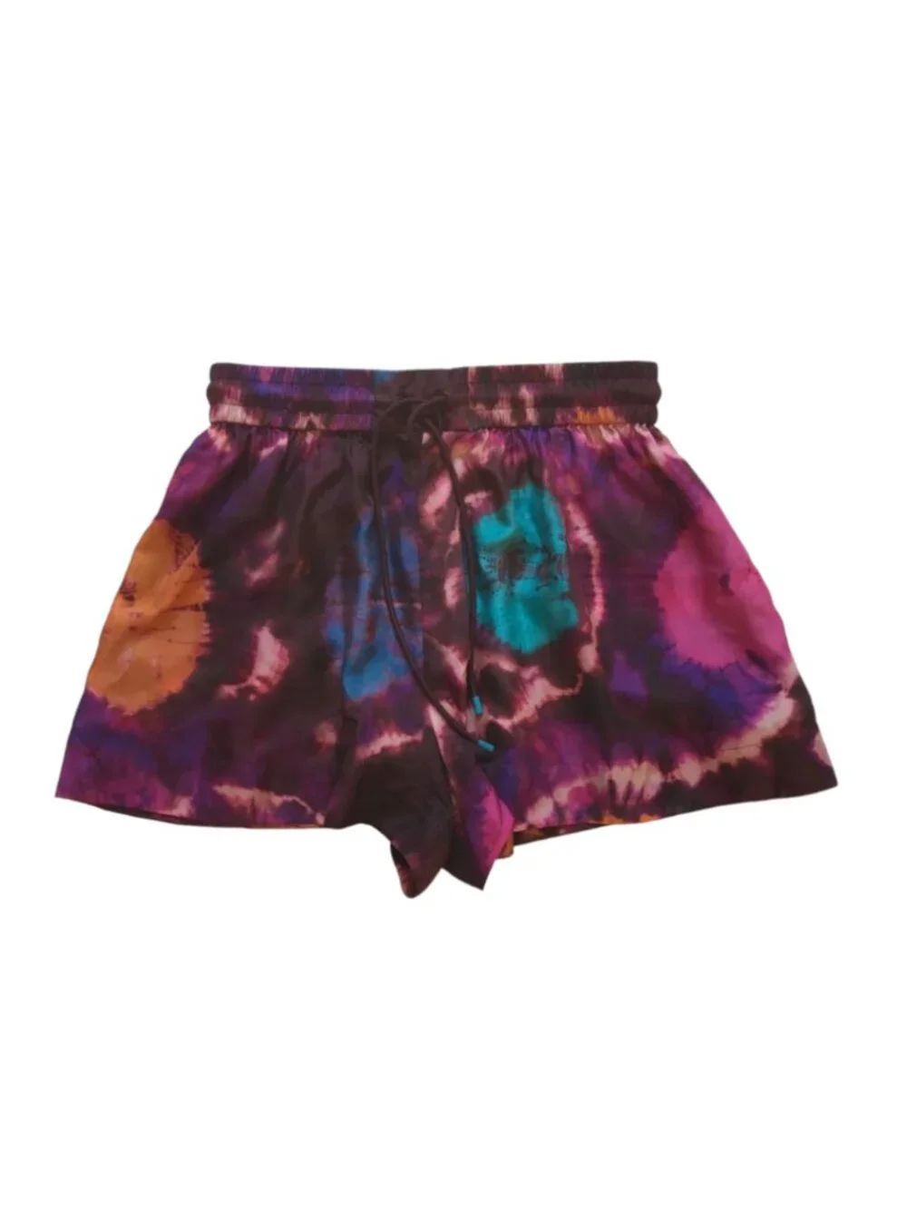 Zimmermann Acadian Tie Dye Shorts Womens 2 Medium Purple Pink High Rise Silk